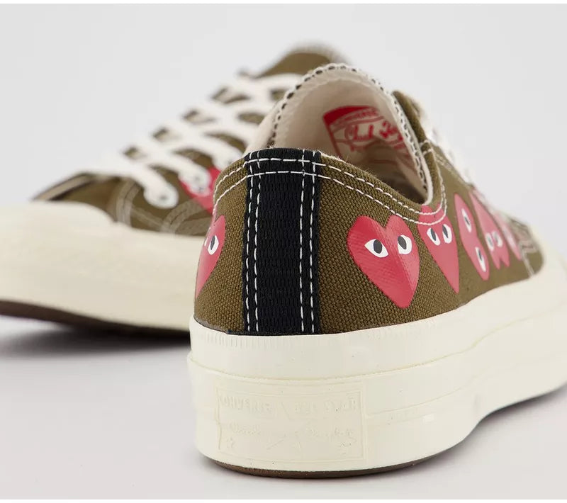 Converse x Comme des Garçons PLAY Multi Hearts Chuck 70 Low “Khaki”