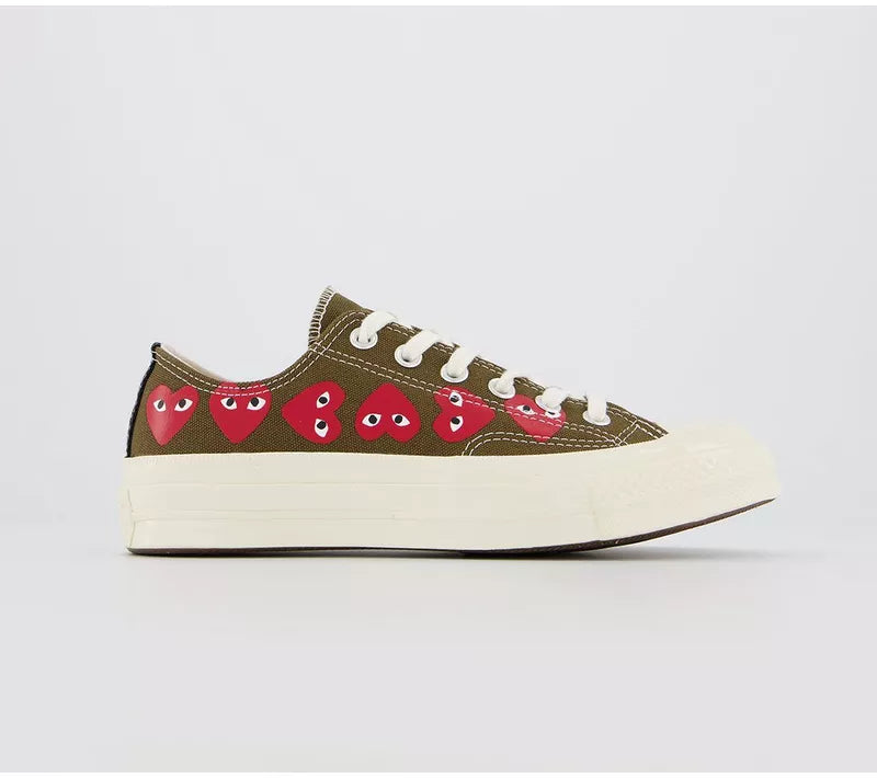 Converse x Comme des Garçons PLAY Multi Hearts Chuck 70 Low “Khaki”