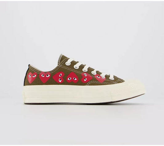 Converse x Comme des Garçons PLAY Multi Hearts Chuck 70 Low “Khaki”