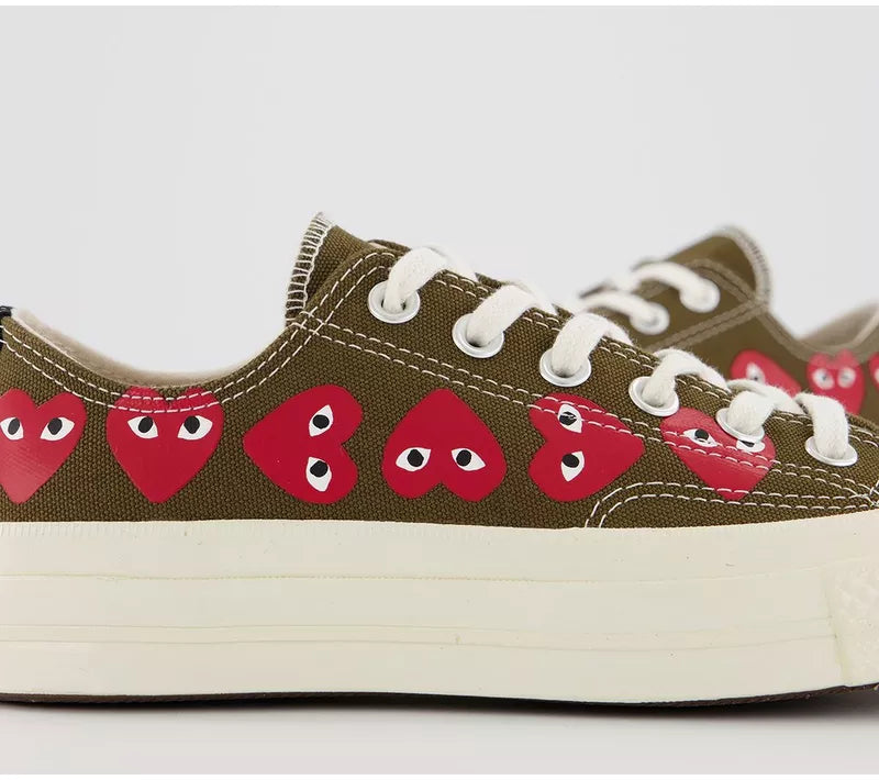 Converse x Comme des Garçons PLAY Multi Hearts Chuck 70 Low “Khaki”