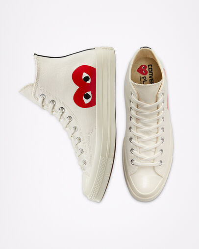 Converse x Comme des Garçons PLAY Chuck 70 “Milky White/High Risk Red”