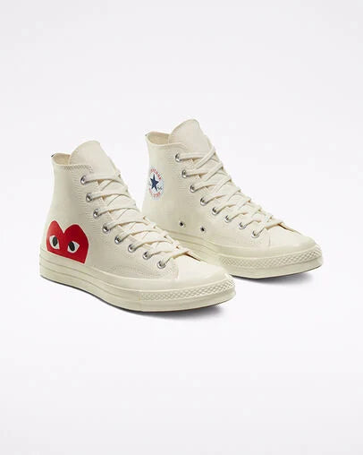 Converse x Comme des Garçons PLAY Chuck 70 “Milky White/High Risk Red”