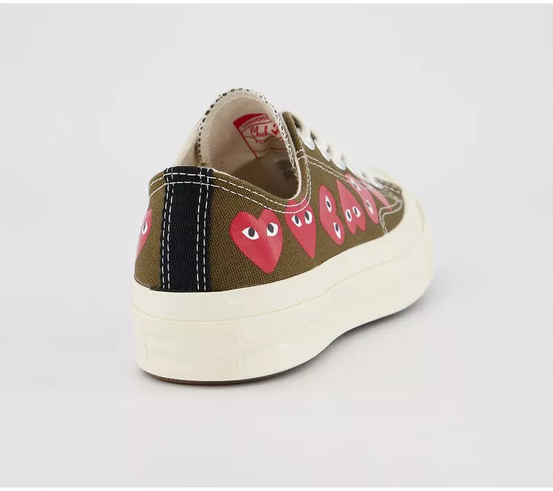Converse x Comme des Garçons PLAY Multi Hearts Chuck 70 Low “Khaki”