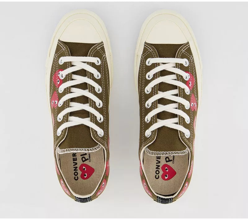 Converse x Comme des Garçons PLAY Multi Hearts Chuck 70 Low “Khaki”