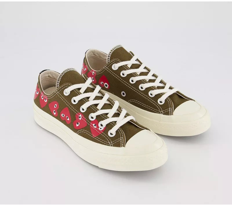 Converse x Comme des Garçons PLAY Multi Hearts Chuck 70 Low “Khaki”