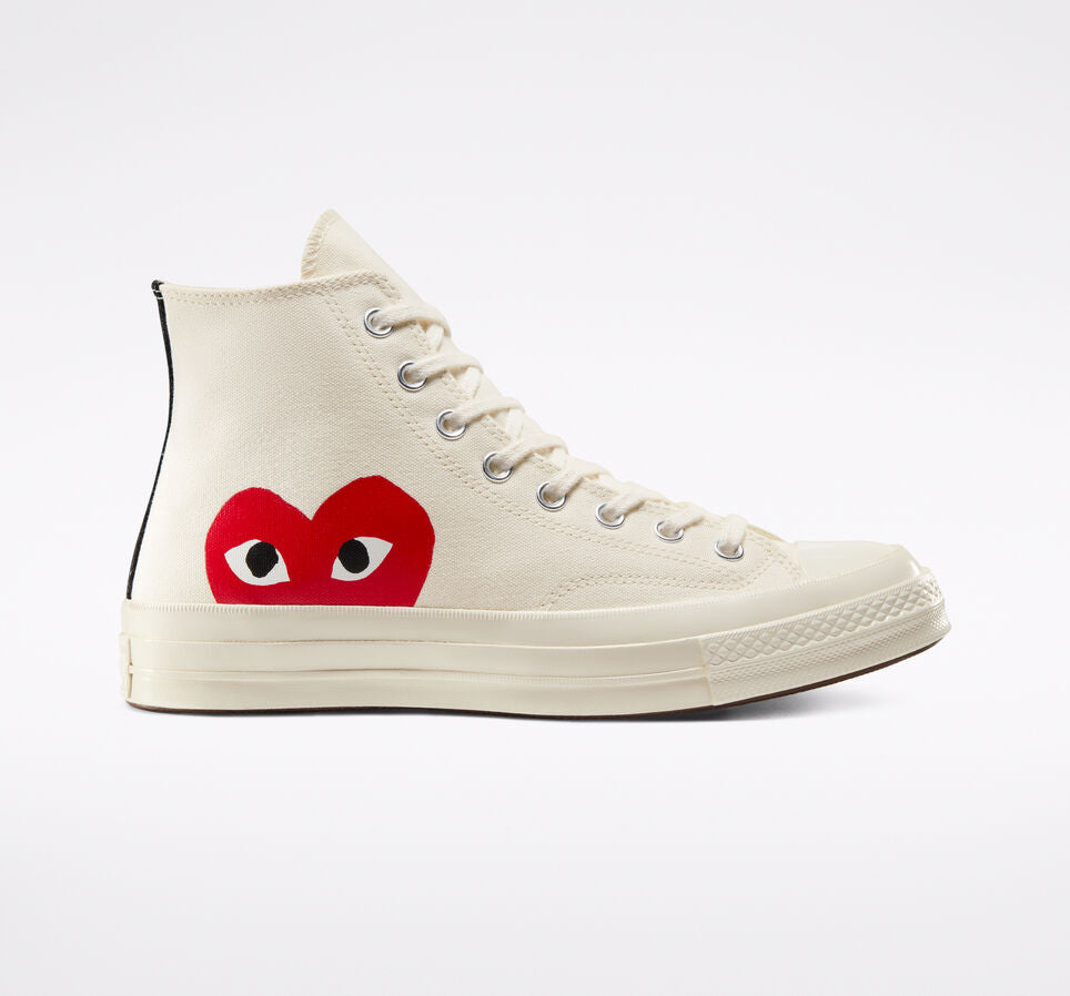 Converse x Comme des Garçons PLAY Chuck 70 “Milky White/High Risk Red”